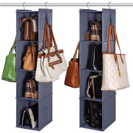 JIAMI HOME Bag Rack for Closet - Hanging Purse Organizer Handbag Storage Bags Holder 2Pack 8 Shelves Keep Organized Grey