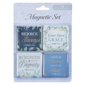 Christian Art Gifts Inspirational Refrigerator Scripture Magnet Set for Women, Encouraging Bible Verses, Cute Multicolor White & Blue Floral Designs, Home & Kitchen Decoration, 1.9" x 1.9", Pack of 4