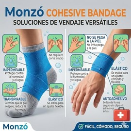 MONZÓ Cinta Cohesiva Tobillo y Muñeca Pack x6 - Vendas para Box y Gym 5 cm x 4.5 m - Transpirable y Resistente al Agua - Deportes y Fisioterapia - Sin