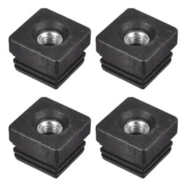 uxcell 4Pcs Inserts for Square Tubes with M10 Thread, for 1.26"x1.26" OD Square Tube, Square Black Plastic Plug Caster Insert Chair End Caps Furniture Leg Plug