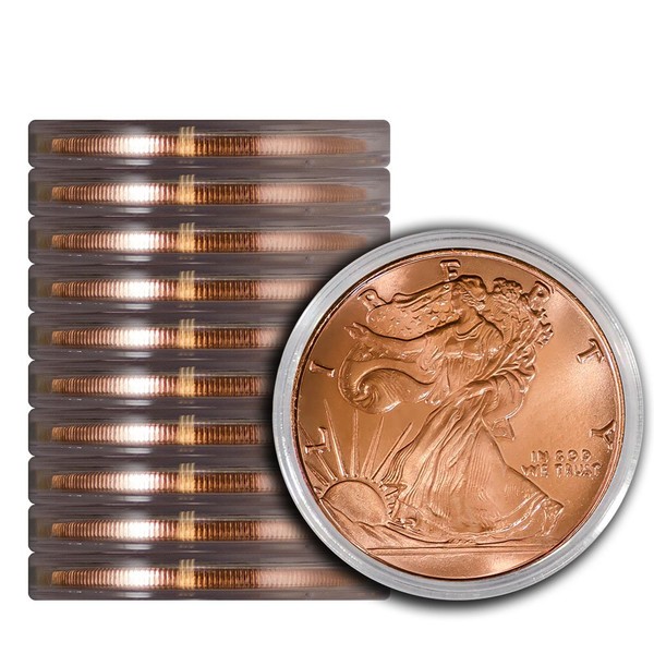 Pack of 10 Walking Liberty 1 oz Copper Round Medallion
