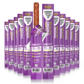 Mission Meats Turkey Sticks, 100% Free Range Turkey Jerky, Zero Sugar, Delicious Healthy Snacks, 9g Protein, Individually Wrapped, Gluten Free, Original 1oz (24ct)