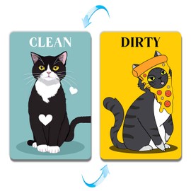 JCHCAMRY Funny Dishwasher Magnet Clean Dirty Sign,Cute Cartoon Cat Universal Double Sided Refrigerator Magnet,Double Sided Reversible Dish Washer Magnet Signfor Kitchen Home Accessories Decor