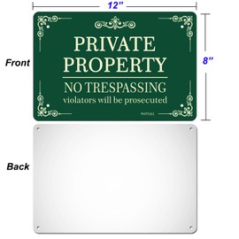 PHTTULE No Trespassing Sign, Private Property Sign, 8 x 12 Inches UV Printed 40 Mil Rust Free Heavy Duty Aluminum, Weatherproof Security Signs for Home and Business