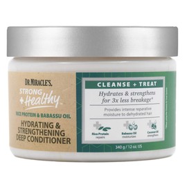 Dr. Miracle's Strong & Healthy Hydrating & Strengthening Deep Conditioner. Contains Coconut Oil to provide intense moisture and repair damaged hair.