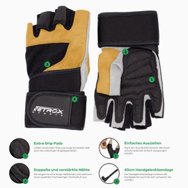 Netrox Sports® - Workout Gloves with Wrist Support for Bodybuilding, Weightlifting, Strength Training & Fitness - Fitness Gloves with Wrist Protection for Men & Women (Brown, L)