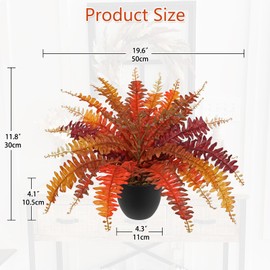 Hollyone Fake Boston Fern in Pot Fall Faux Fern Medium Potted Plant Medium Autumn Decor Plants Outdoor Indoor Autumn Boston Ferns Artificial Plants for Patio Garden Farmhouse Fall Decorations for Home