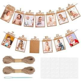 Photo Banner 1st Birthday for 1 to 12 Months German Baby Photo Garland Birthday Decoration Hanging Wall Decoration Kids Monthly Picture Prop Kraft Paper Frame for Party Decor, Holy Communion