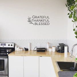Vinyl Wall Art Decal - Grateful Thankful Blessed - 10.5" x 25" - Modern Lovely Inspiring Thanksgiving Quote Sticker for Home Family Room School Office Coffee Shop Windows Storefront Decor (Black)