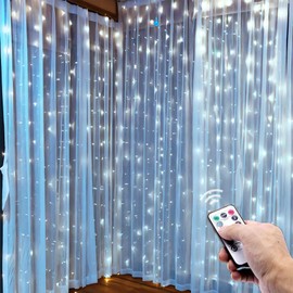 poripori 300 LED Curtain String Lights, Twinkle Fairy Lights for Bedroom with 8 Lighting Modes, USB Christmas Lights for Party Home Bedroom Indoor Wall Room Decor (White)