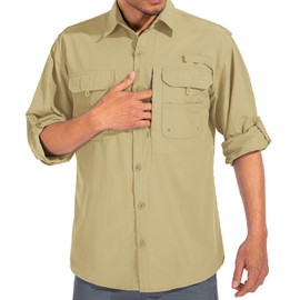 linlon Mens Safari Shirts Long Sleeve UV Protection Hiking Fishing UPF 50+ Quick Dry Cooling Camping Travel Shirts #5066-Mud-S