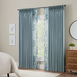 Waverly Serendipity 10 Pinch Pleat Light Filtering Rod Pocket Window Curtain for Living Room (1 Panel), 50 in x 63 in, Blue