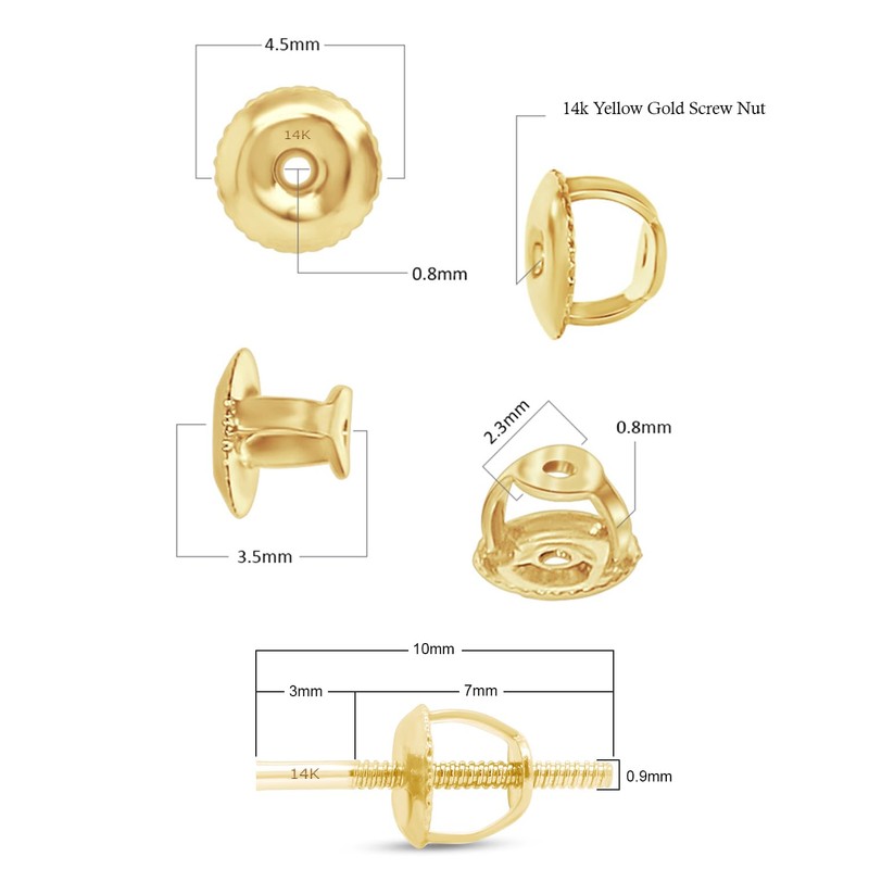 14k Solid Yellow Gold Replacement Pair Earring Screw Back Backings