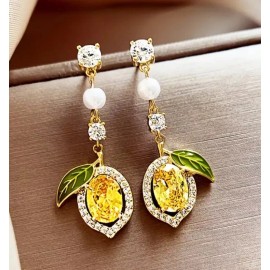 Unbranded .925 Sterling Silver Lemon Drop Dangle Faux Pearl Earrings Gemstone Zircon
