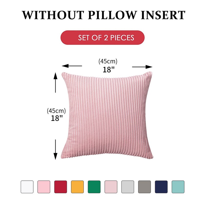 Topfinel Set of 2 Striped Corduroy Square Throw Pillow Case