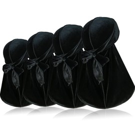 4 Pcs Velvet Durags for 360 Waves, Silky Doo Rag Durag Head Wraps with Extra Long Tail and Wide Straps for Men Women