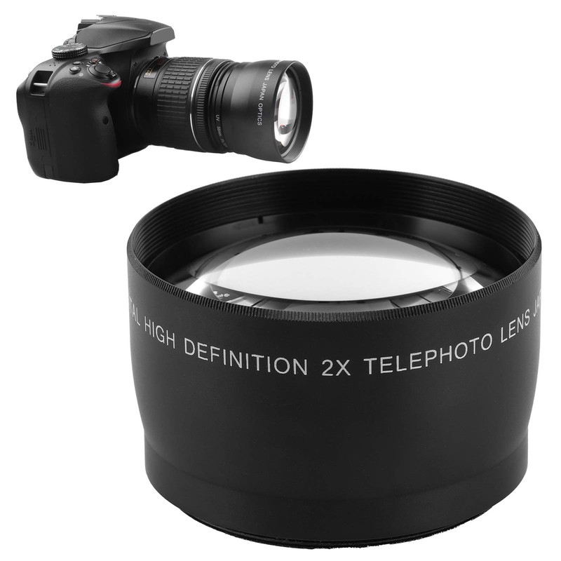 55mm 2X Camera Magnification Lens,Alloy 2X Telephoto Optical Glass Lens,