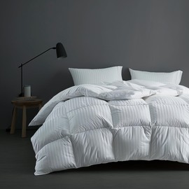 Hotel Grand Luxury White Down Comforter Twin Size, 600 Fill Power All Season Down Duvet Insert Twin, 500 Thread Count 100% Cotton Hotel Bedding Comforters with Stripe Pattern, Made in USA 68x90 Inch