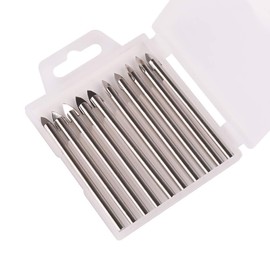 Amonk 10Pcs Glass Drill Bits for Glass Ceramic Marble Tile Concrete 6MM 1/4" Round Shank Drilling Carbide Wall Tile Ceramic Glass Drill Bit Set