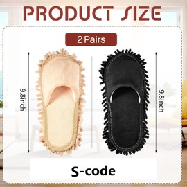 4Pcs Floor Mop Shoes, Microfiber Cleaning Mop Slippers Washable Floor Dusting Slippers Unisex Household Cleaning Tools for Pool Kitchen Floor Dust Dirt (Black, beige, S)