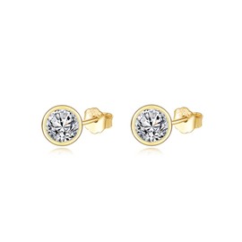 PRETTERY Silver Stud Earrings, 925 Sterling Silver Earrings with Cubic Zirconia, Hypoallergenic Small Sleeper Round Studs for Women, Diameter 4mm, Gold/Rose Gold