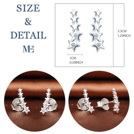 MicLee Women's Earrings 925 Sterling Silver Cubic Zirconia Simple A Row of Stars Stud Earrings with Gift Bag Super Christmas Gift Silver, Silver Cubic Zirconia, Agate