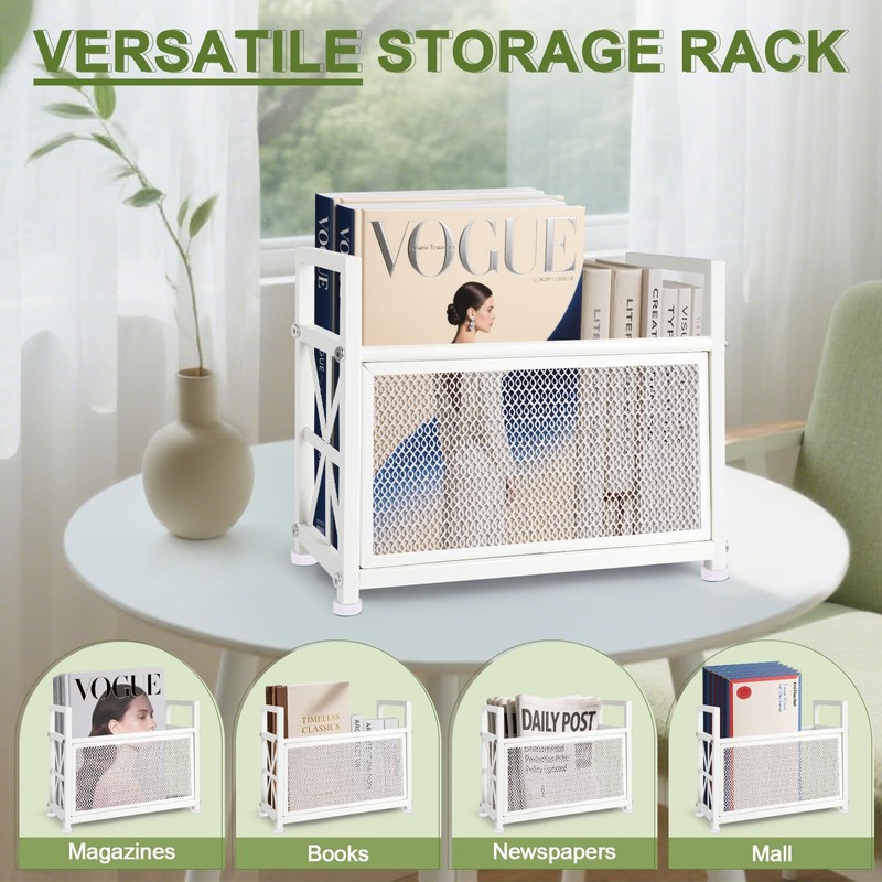 White Magazine Holder, Metal Magazine Rack Floor, Magazine Storage Basket,