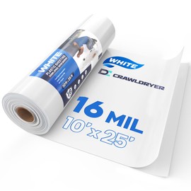 Crawldryer White Plastic Sheeting, 16 Mil 10' x 25', Crawl Space Vapor Barrier, White Vapor Barrier, Plastic Sheeting Heavy Duty, Polyethylene Plastic Rolls for Garden, Crawlspace, Basement, White