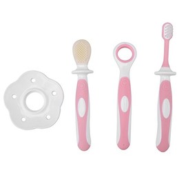 3Pcs Cepillo de dientes para bebés Limpiador de lengua para bebés Conjunto de cuidado oral Cuidado para bebés de 0-36 meses, sin BPA(Rosado)