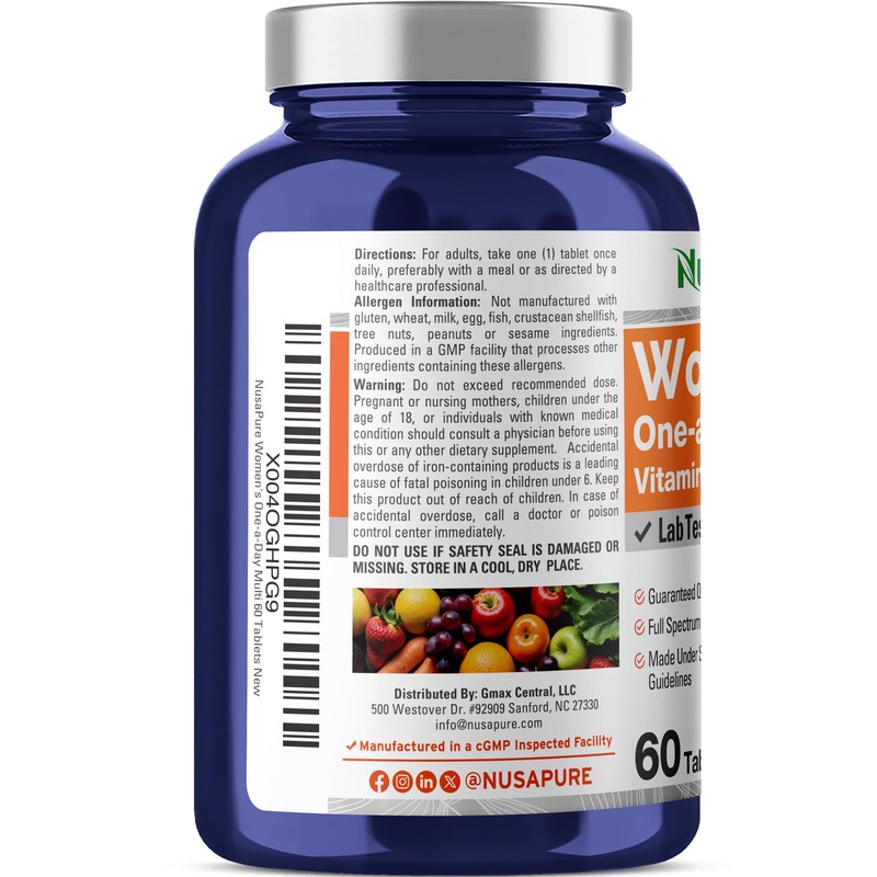 NusaPure Women's Multi Vitamins & Minerals, Lab Tested 60 Tablets