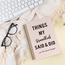 QLMX Grandparents Gifts Spiral Notebook, Kids Memories Journal Notebook,Things My Grandkids Said and Did Notebooks for School Work, Mothers Day Grandma Notebooks Gifts, 5.5x8.3 Inch