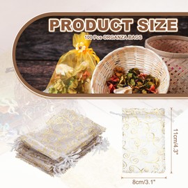 sourcing map Organza Bags, 100Pcs 3.1x4.3 Inch Candy Mesh Bag with Drawstring Jewelry Gift for Party Favor Pouch Christmas Wedding Festival Small Gift, White-Gold