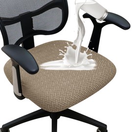 FORCHEER 100% Waterproof Office Chair Seat Cover 20x20 Jacquard Strechable Computer Desk Chair Seat Cushion Slipcover 1 Piece Washable-Camel
