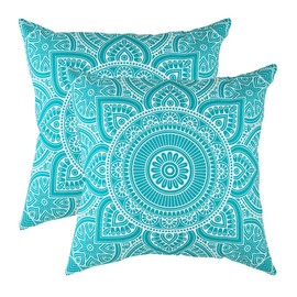 TreeWool (Pack of 2 Mandala Accent Cushion Covers in 100% Cotton Fabric (55 x 55 cm / 22 x 22 Inches, Turquoise)