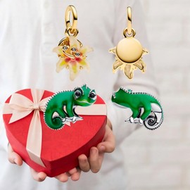 Yuscorai Chameleon And Glow-in-the-Dark Flower Duo Charms for Bracelets and Necklaces Birthdays Jewelry Women's Bead Charms Valentine's Day and Christmas Charms