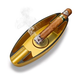 CIGARLOONG Cigar Ashtray Plastic Desktop Cigar Holder Holds 2 Cigars Simple Ash Tray (Gold)
