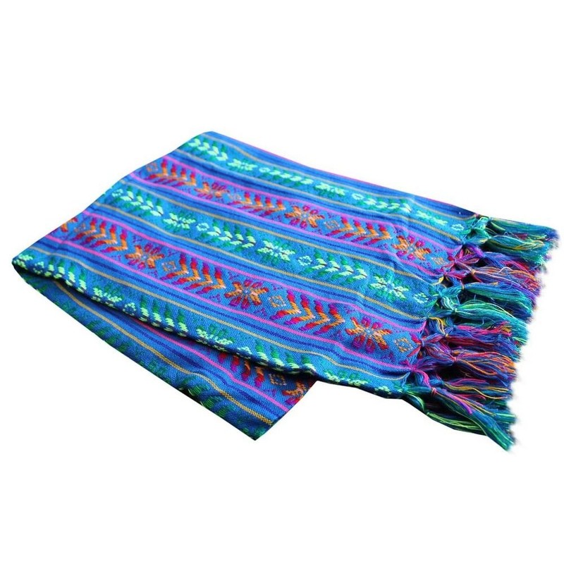 Del Mex Woven Rebozo Style Mexican Table Runner Scarf (Blue)