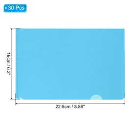 PATIKIL L-Type Folder 30 Pack A5 Plastic File Sleeves Transparent Document Bags for Office Sky Blue