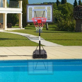 FCH Poolside Basketball Hoop, Adjustable Height 45"-53" Swimming Pool Basketball System with 32" X 23" PVC Backbord 2 Basketball Nets for Both Kids and Adults (Black)