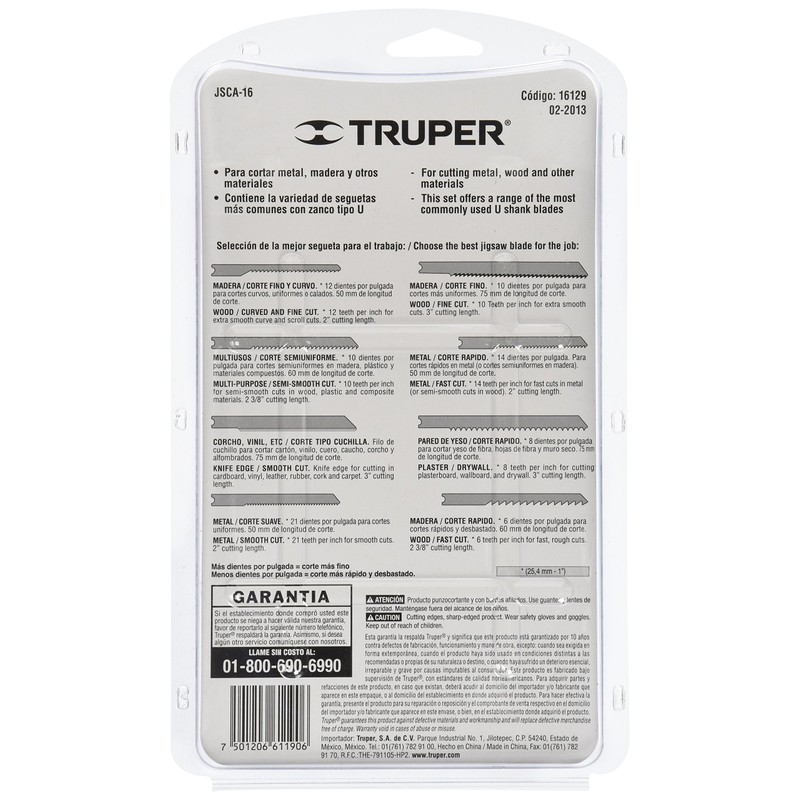 TRUPER JSCA-16 16-Pc U-Shank Jig Saw Blade Set