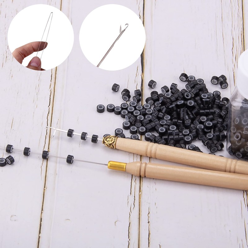Duufin Hair Extensions Tools Kit 500 Pcs Black Micro Ring