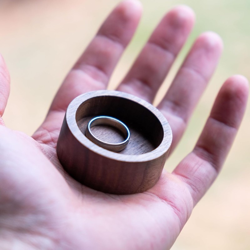 Walnut Wood Ring Tray, Mini Round Hardwood Holder, Micro Jewelry