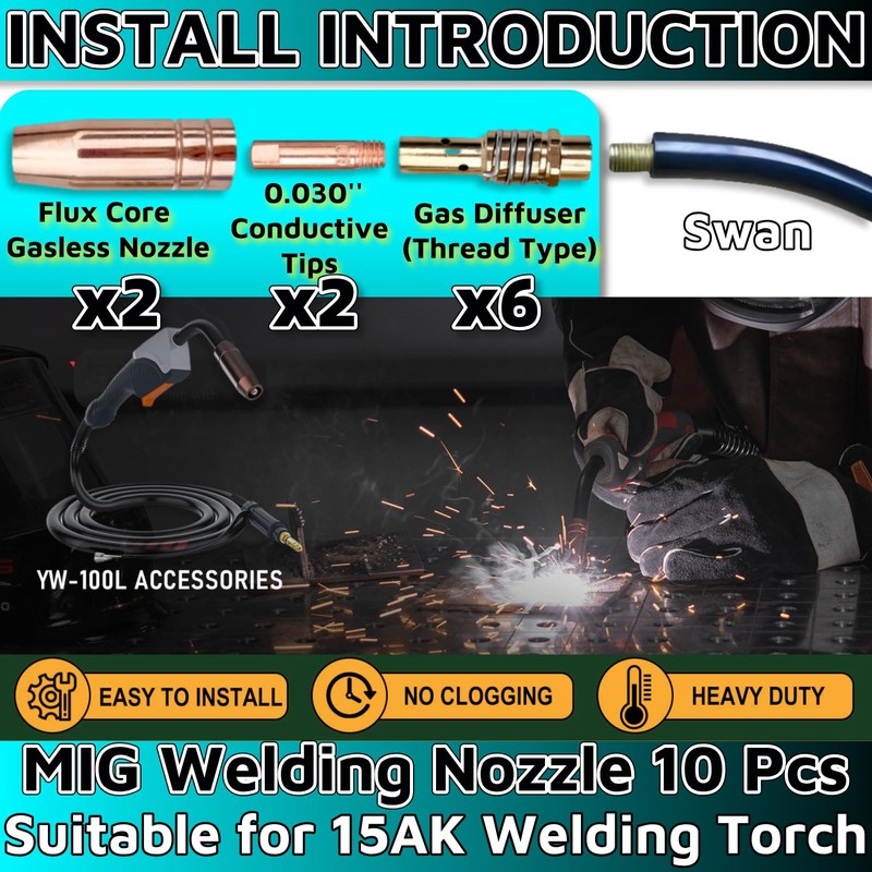MIG Welding Gun Kit Accessory,6pcs Welding Tips 0.030" + 2pcs