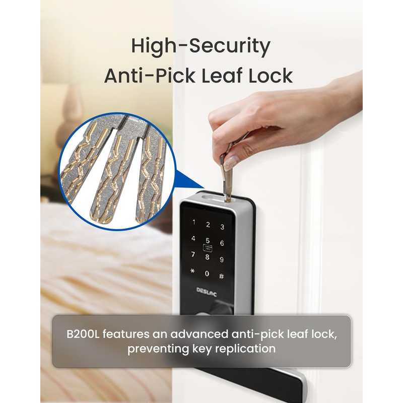 DESLOC B200L Fingerprint Smart Lock with Handle, Keyless Entry Door
