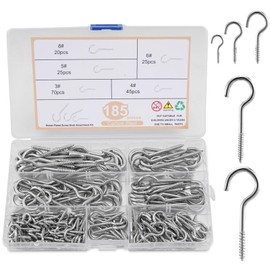 HonQiShiMY Pack of 185 Screw Hooks, Ceiling Hooks, Eye Screws Screw Hooks for Wood, Ring Screws, Hooks for Screwing Metal for Hanging, for Hanging Plants, Tea Cups, Keys