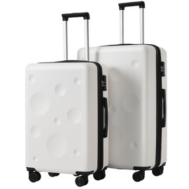 Tzou 2 Pcs 24+28in Hardshell Luggage Sets With Tsa Lock Spinner Wheels,Expandable Luggages Suitcase Lightweight Luggage Case white