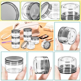 Paquete de 45 tarros de plástico de 15 g con tapas, recipientes redondos transparentes de 15 ml, frascos de maquillaje, frascos de tamaño de viaje de 0.5 onzas con espátulas para muestras de
