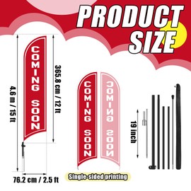 Remagr Coming Soon Windless Feather Banner Swooper Flag Sign 15 ft Tall Stand Coming Soon Advertising Flag Sign with Pole Kit and Fiberglass Ground Stake for Outside