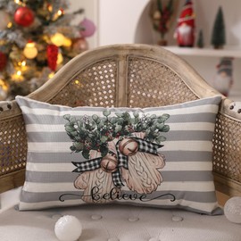 DFXSZ Christmas Pillow Covers 12x20 inch Set of 4 Christmas Tree Gloves Hello Winter Decorative Stripe Throw Pillow Covers Winter Farmhouse Decoration for Home Couch 134