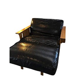 OctoRose Upholstery Fabric and Bonded Micro Suede Reversible 3 Side Zipper Sofa Bed Futon Chair Loveseat Covers Patio Chair Box Cushion Slipcover (LeatherLook-Black, ChairTwinOttoman(39x21+6inch))